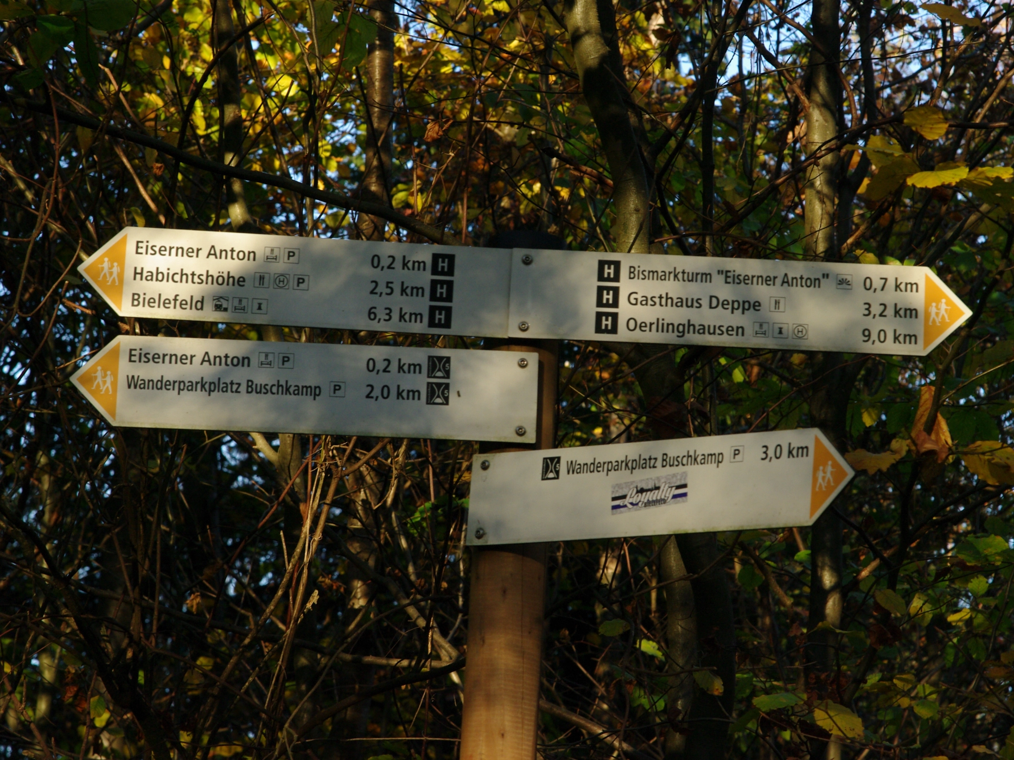 Wegweiser auf dem Kammweg in Bielefeld