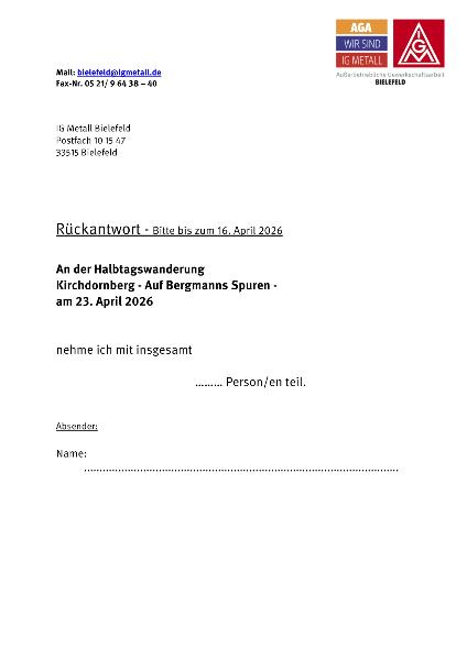 Anmeldung Wanderung Kirchdornberg