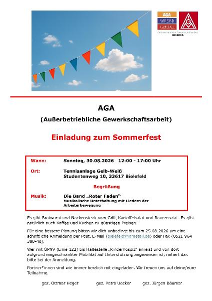 Einladung AGA Sommerfest 2026