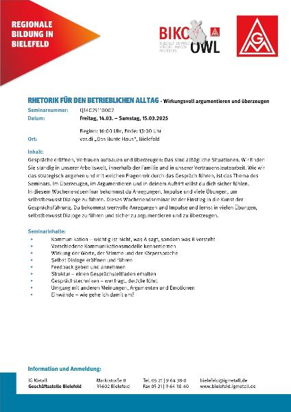 Rhetorik für den betrieblichen Alltag, 14.03.-15.03.2025